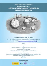 Cartel de la Jornada Jornada Internacional "Tendiendo puentes: Justicia intergeneracional y cosmopolita en tiempos de pandemia"