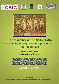 Cartel del seminario Seminario "The coherence of the Arabic-Latin translation programme: A postscript on Ibn Tumart"