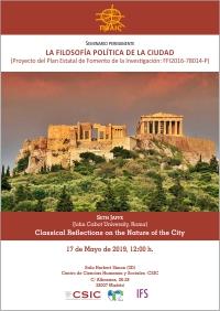 Cartel del seminario Seminario permanente «La filosofía política de la ciudad»: "Classical Reflections on the Nature of the City"