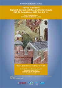 Cartel del seminario Seminario de Estudios Judíos: "Travels in Science Sephardi Doctors in Fifteenth Century Apulia (MS St. Petersburg, NLR, Evr. II A 11)"