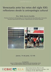 Cartel de la conferencia Conferencia "Venezuela ante los retos del siglo XXI: reflexiones desde la antropología cultural"