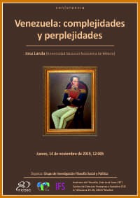 Cartel de la conferencia Seminario de Investigación: "Venezuela: complejidades y perplejidades"