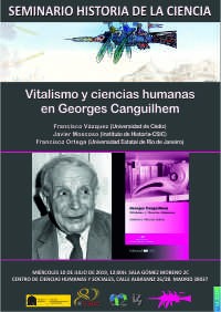 Cartel del seminario Seminario Historia de la Ciencia: "Vitalismo y ciencias humanas en Georges Canguilhem"