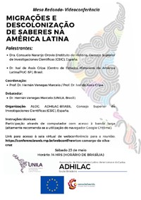 Cartel del evento Webminar "Migrações e descolonização de saberes na America Latina"