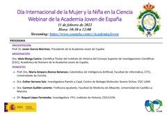 Cartel del webinar Webinar de la Academia Joven de España. Día Internacional de la Mujer y la Niña en la Ciencia