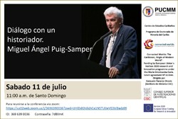 Cartel del evento Webinar: "Diálogo con un historiador. Miguel Ángel Puig-Samper"