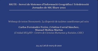 Cartel de la conferencia Presentación del Webmap de textos Neosumerios: la dispersión de tablillas cuneiformes por el mundo