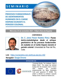 Cartel del seminario Webminar "Procesos fundacionales de asentamientos humanos en el Caribe hispano durante el periodo colonial"