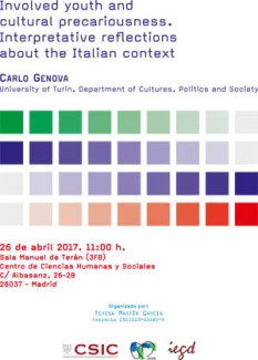Cartel del seminario Seminario: "Involved youth and cultural precariousness. Interpretative reflections about the Italian context"